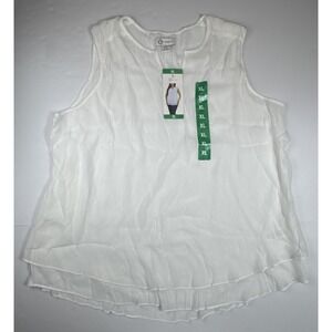 Cristina B Sleeveless Split Neck Tiered Hem Textured Blouse XL White New NWT